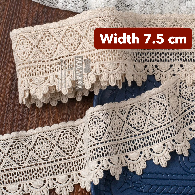 Premium Cotton Thickened Lace Trim — Water-Soluble Embroidered Floral Appliqué