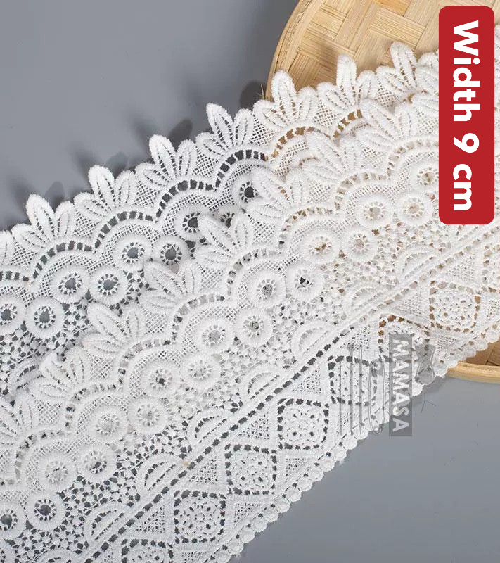 Premium Cotton Thickened Lace Trim — Water-Soluble Embroidered Floral Appliqué