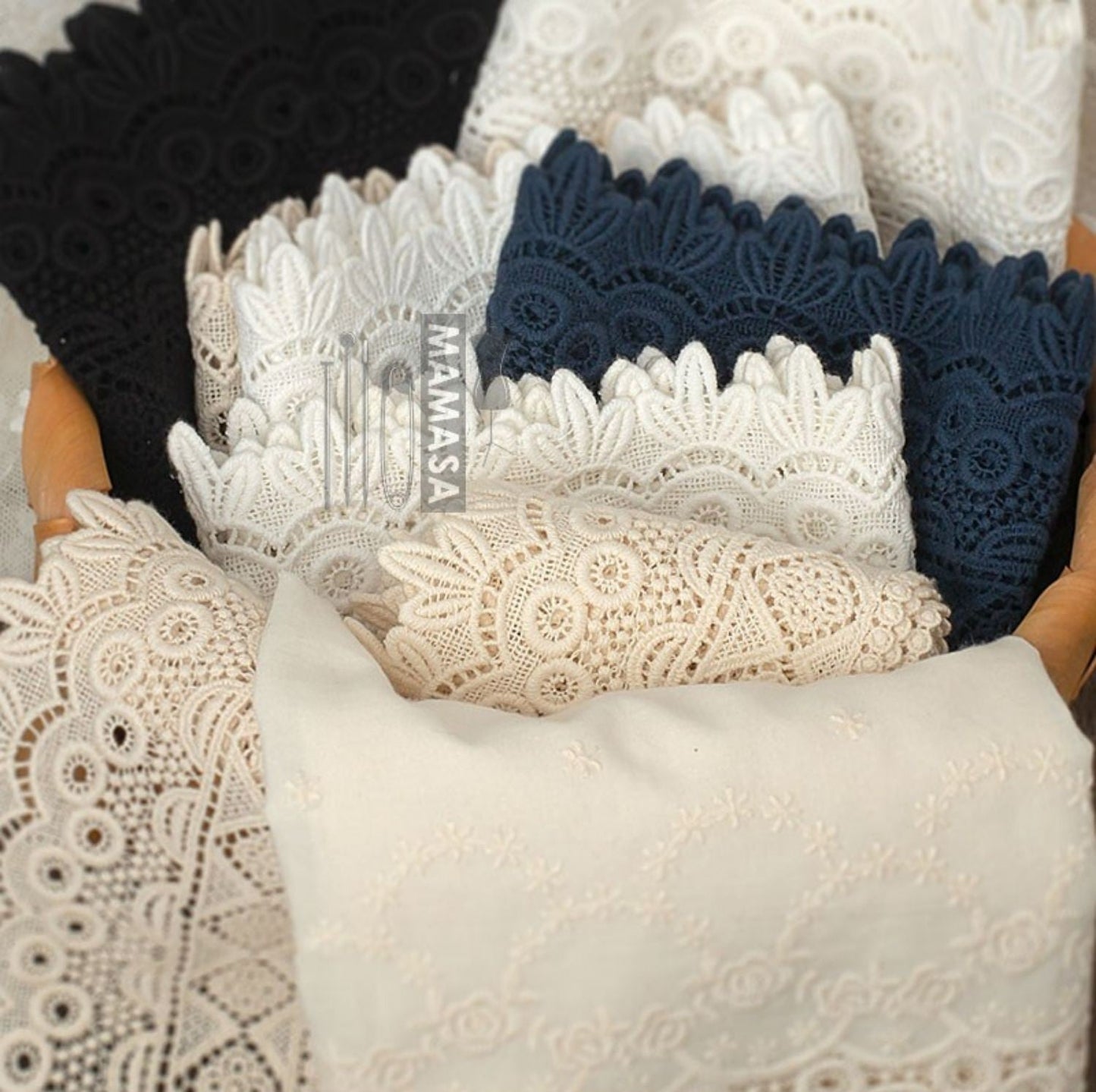 Premium Cotton Thickened Lace Trim — Water-Soluble Embroidered Floral Appliqué