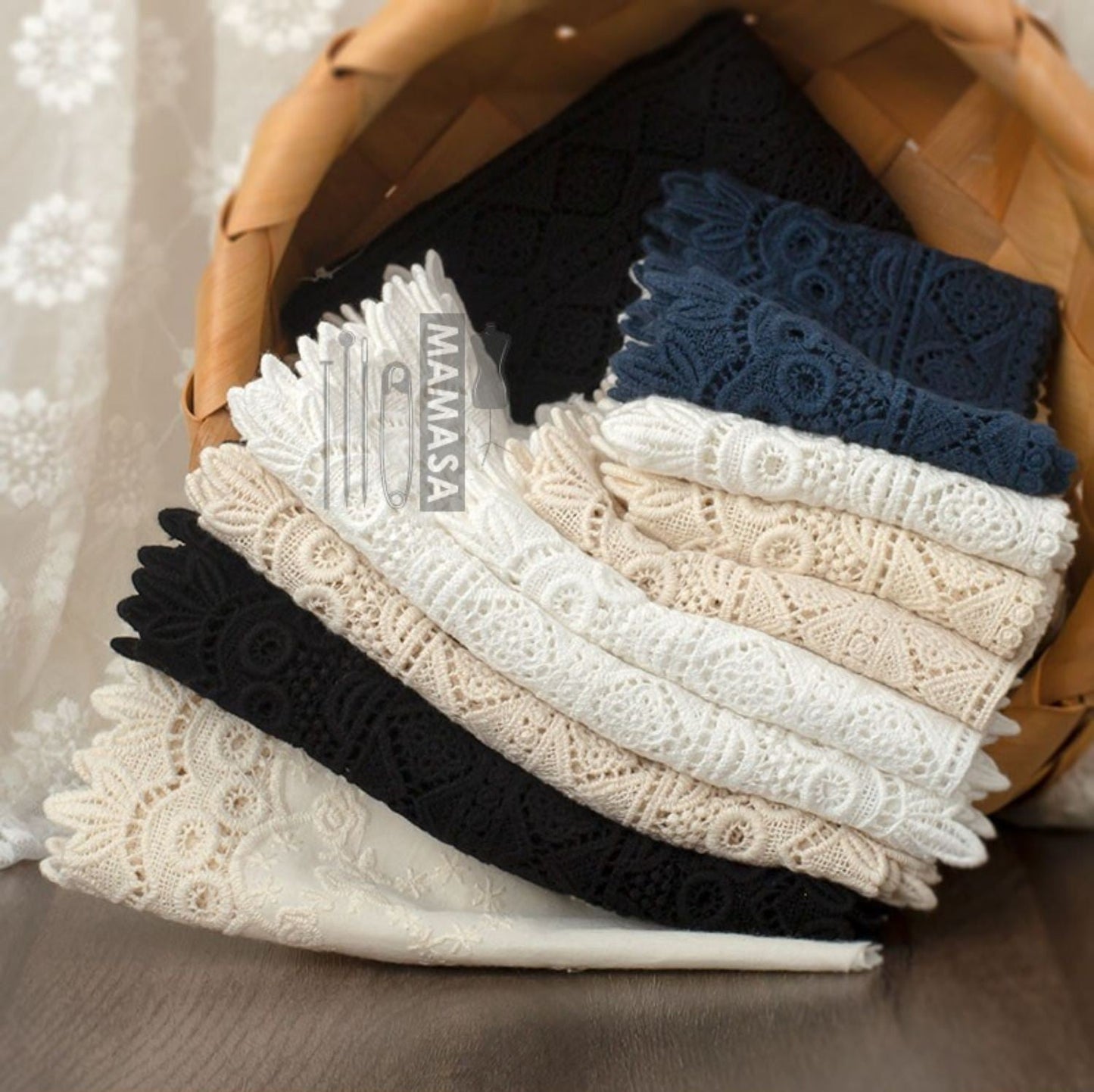Premium Cotton Thickened Lace Trim — Water-Soluble Embroidered Floral Appliqué
