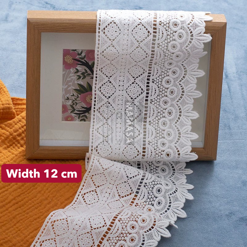 Premium Cotton Thickened Lace Trim — Water-Soluble Embroidered Floral Appliqué