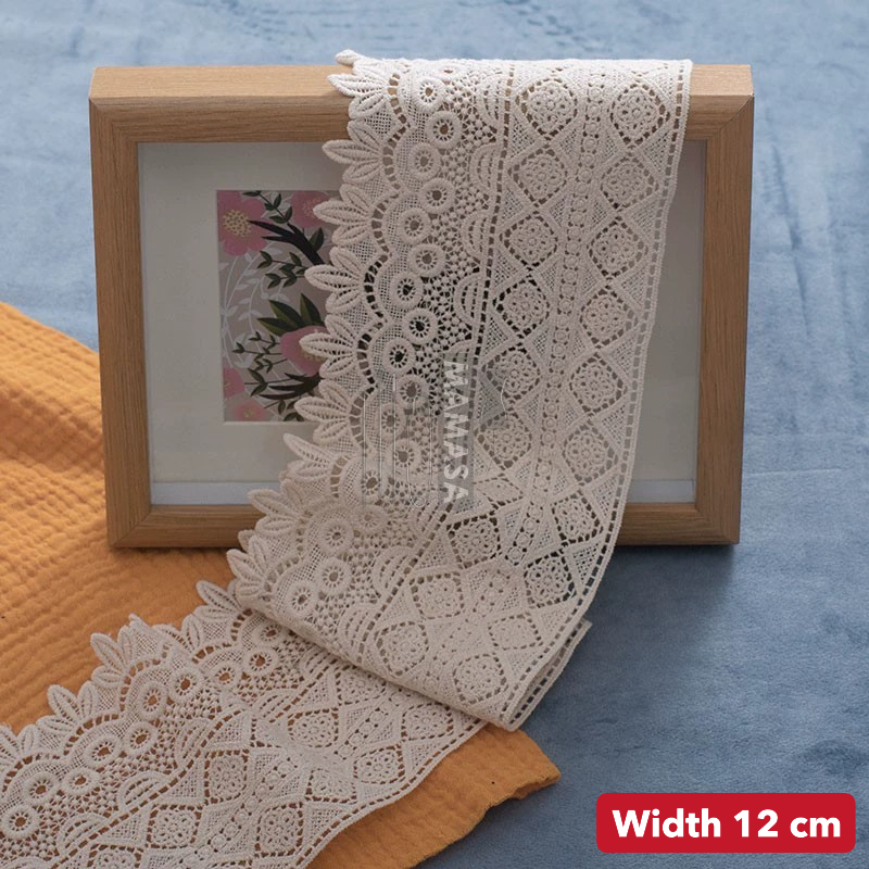 Premium Cotton Thickened Lace Trim — Water-Soluble Embroidered Floral Appliqué