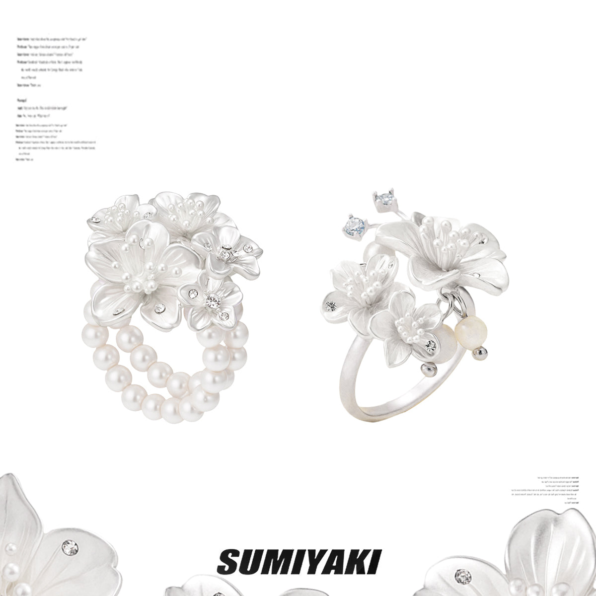 SUMIYAKI Night Sakura Series – Multi-Layered Floral Pearl Ring with Cherry Blossom Design