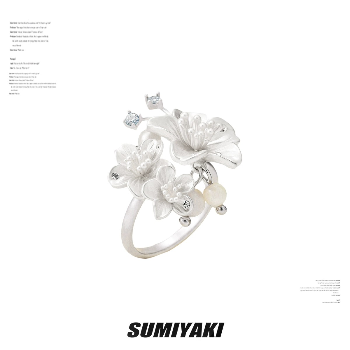 SUMIYAKI Night Sakura Series – Multi-Layered Floral Pearl Ring with Cherry Blossom Design
