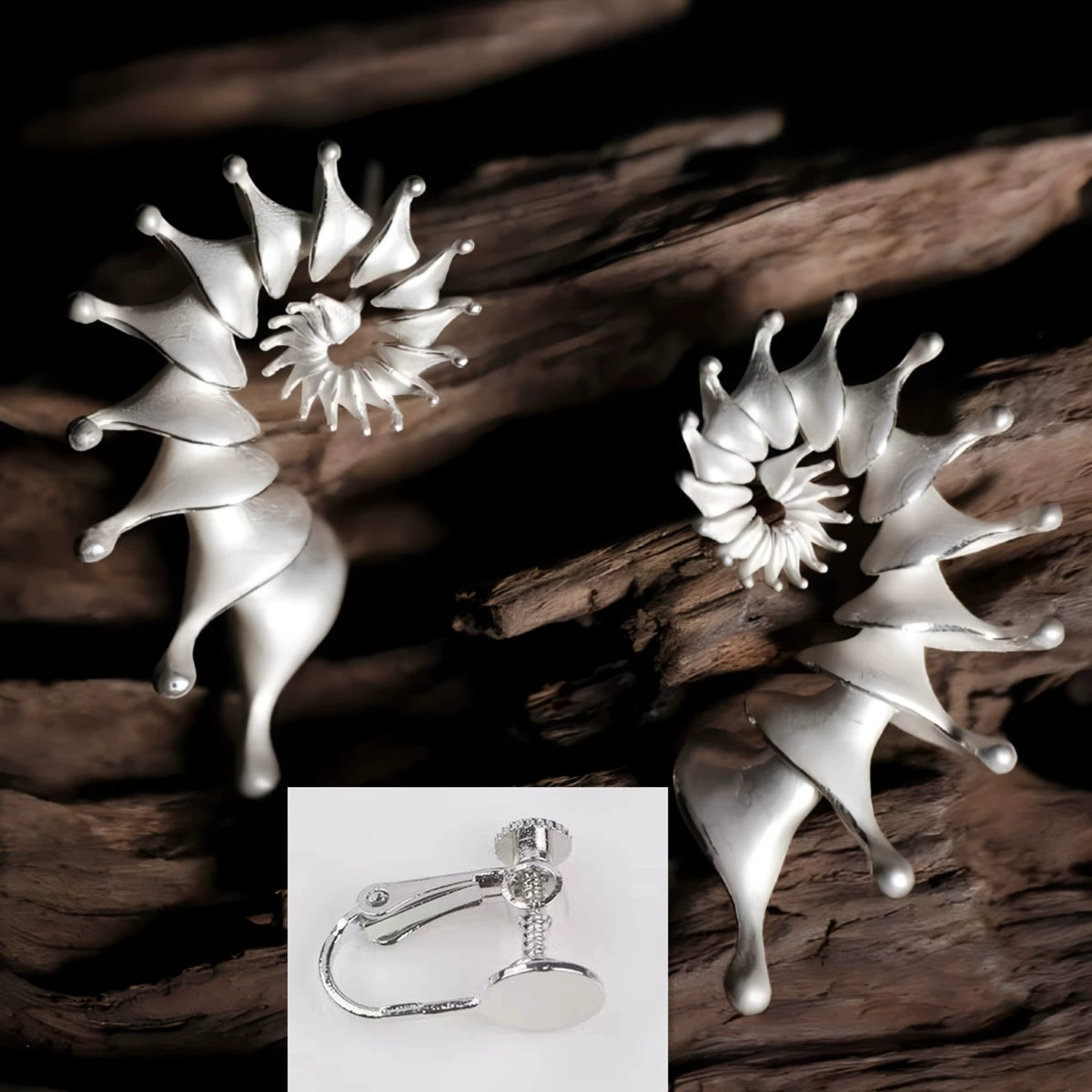Original S925 Silver Conch Stud Earrings – Sculpted Design for Elegant Contour
