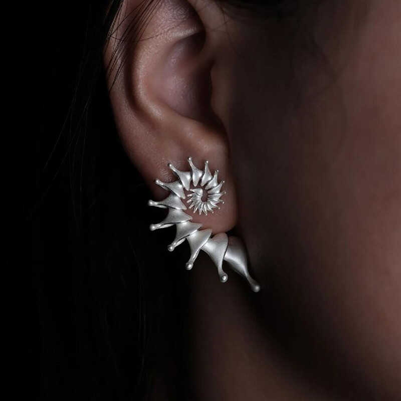 Original S925 Silver Conch Stud Earrings – Sculpted Design for Elegant Contour
