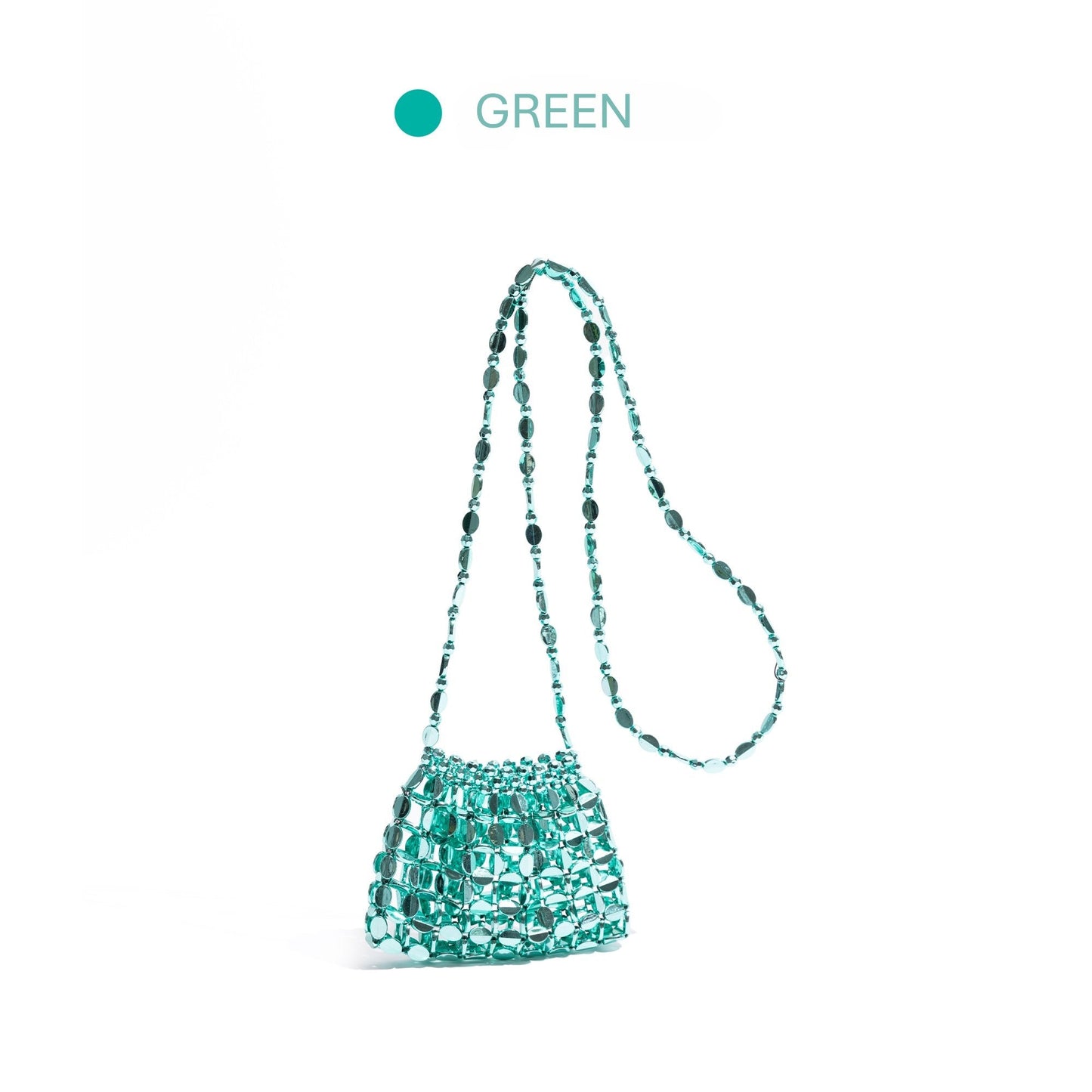 Silver mini crossbody bag – hollow-out beaded woven design, versatile summer decorative pouch
