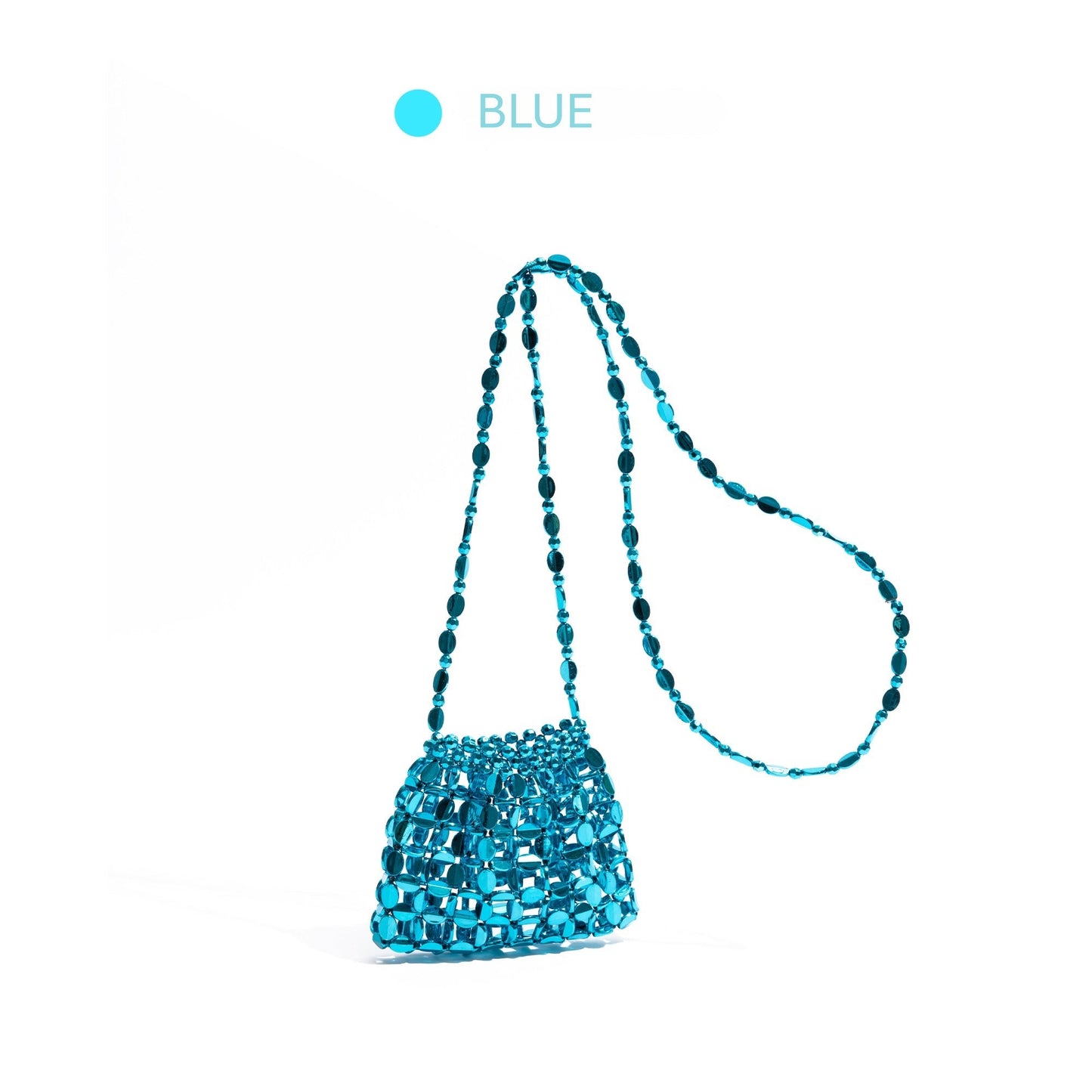 Silver mini crossbody bag – hollow-out beaded woven design, versatile summer decorative pouch