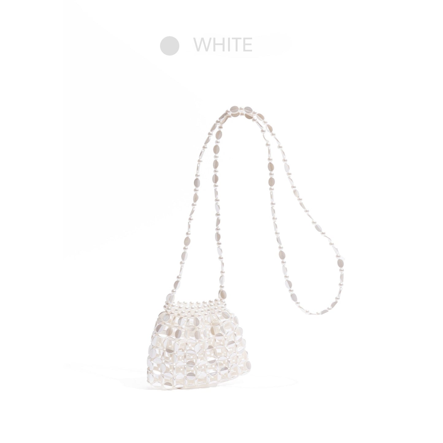 Silver mini crossbody bag – hollow-out beaded woven design, versatile summer decorative pouch