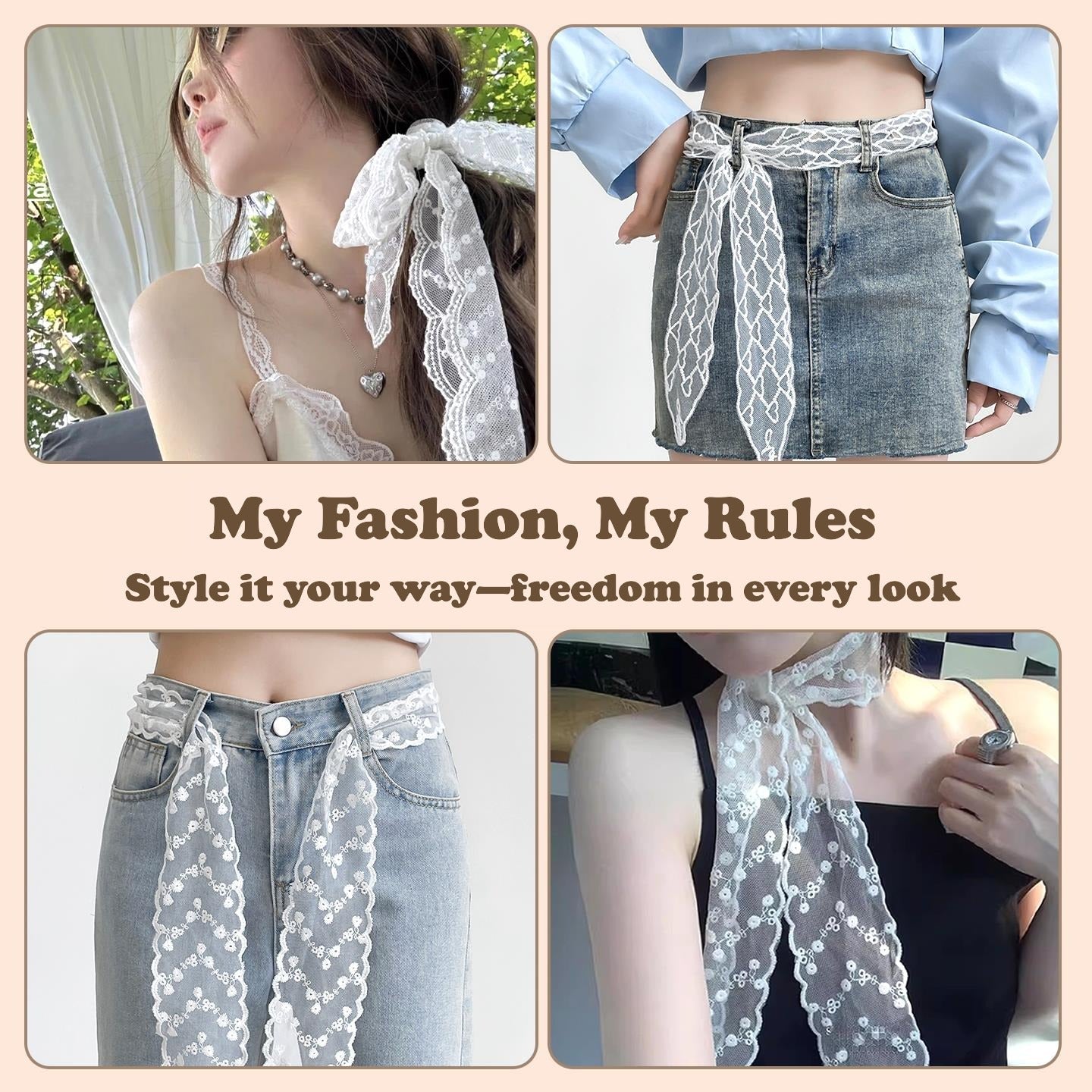 Korean Pearl Lace Ribbon Belt – Scarf, Hair Tie & Jean Accessory