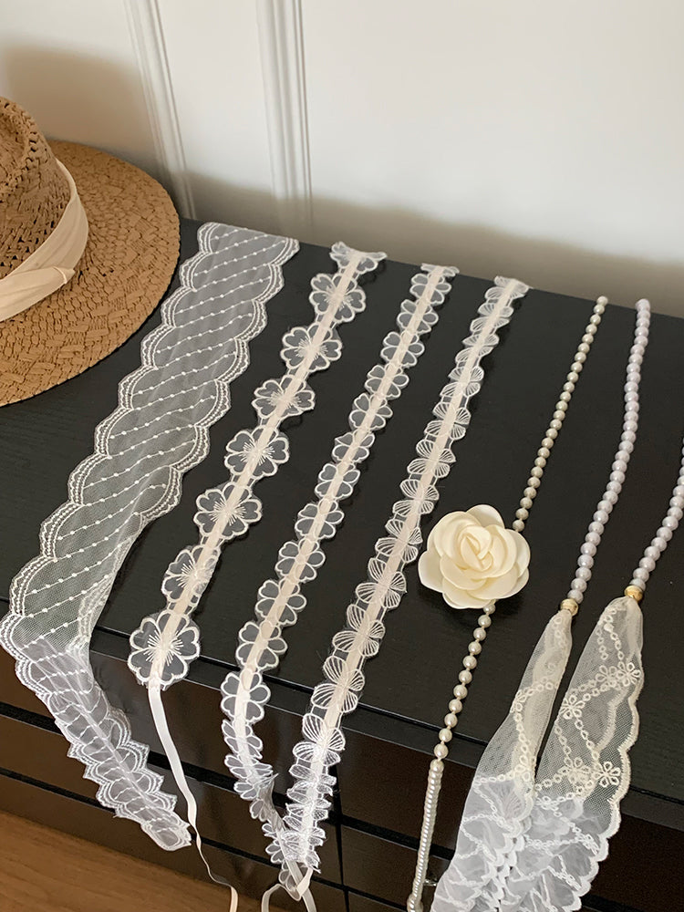 Korean Pearl Lace Ribbon Belt – Scarf, Hair Tie & Jean Accessory
