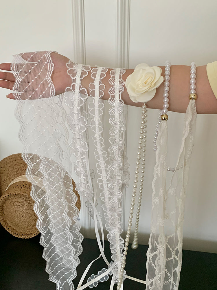 Korean Pearl Lace Ribbon Belt – Scarf, Hair Tie & Jean Accessory