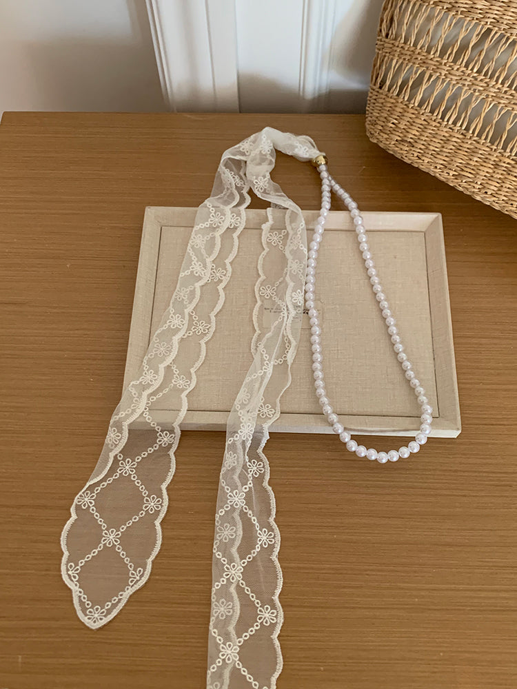 Korean Pearl Lace Ribbon Belt – Scarf, Hair Tie & Jean Accessory