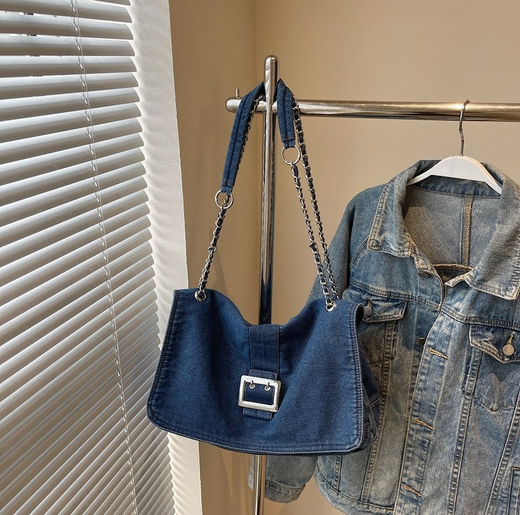 Denim Chain Strap Crossbody Bag