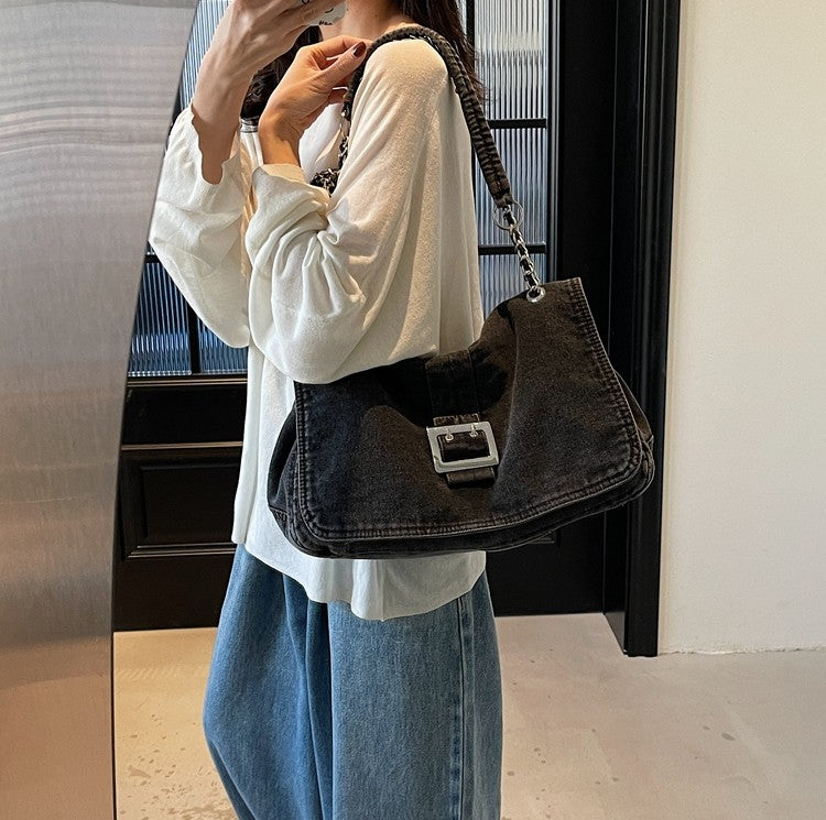Denim Chain Strap Crossbody Bag