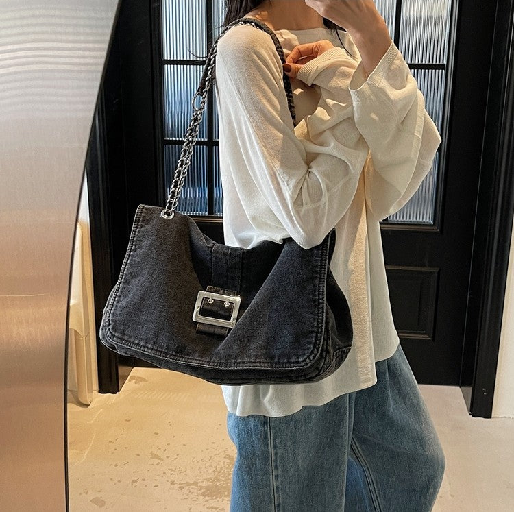 Denim Chain Strap Crossbody Bag