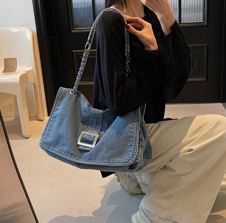 Denim Chain Strap Crossbody Bag