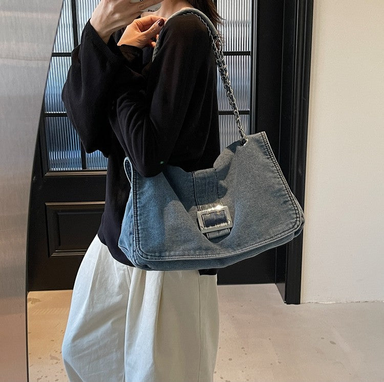 Denim Chain Strap Crossbody Bag