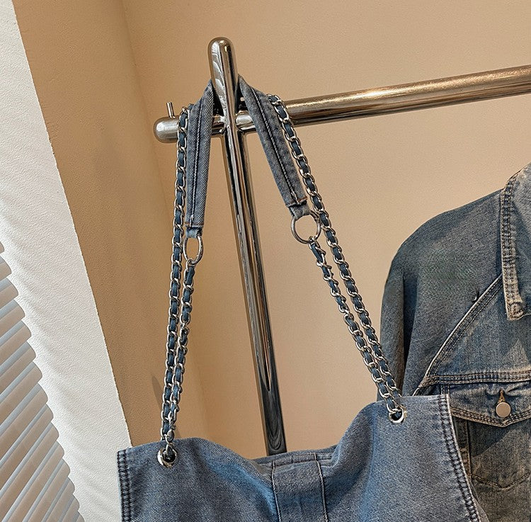 Denim Chain Strap Crossbody Bag