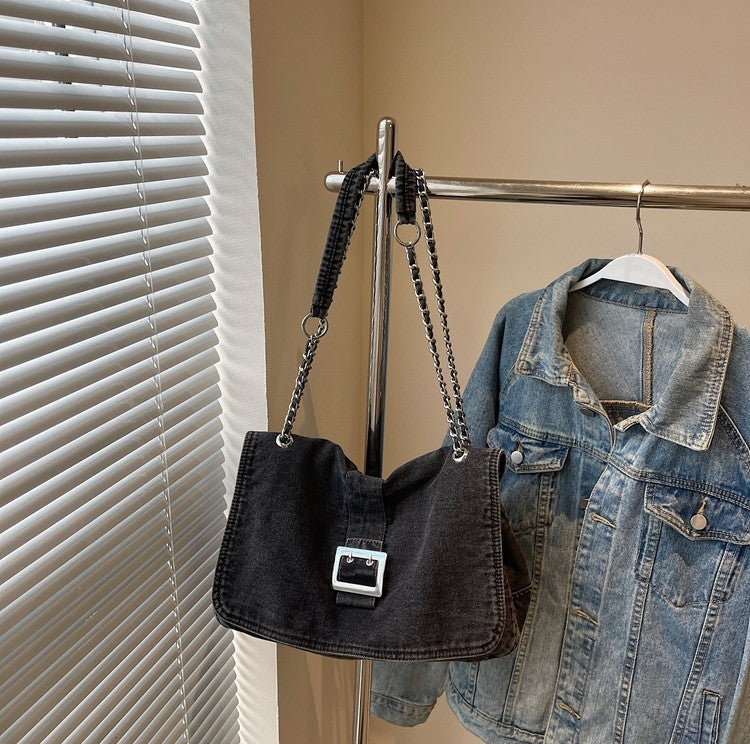 Denim Chain Strap Crossbody Bag