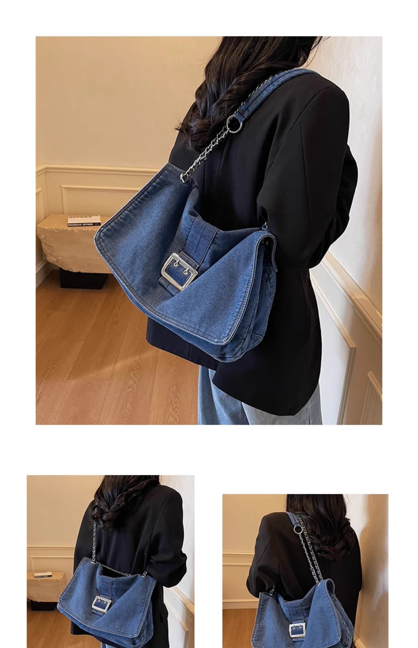 Denim Chain Strap Crossbody Bag