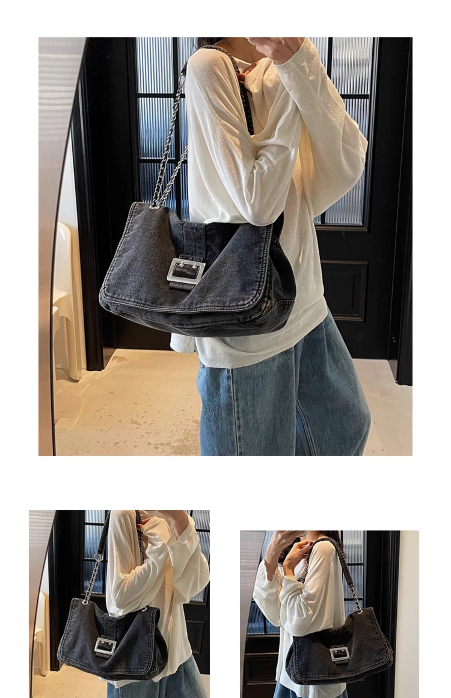 Denim Chain Strap Crossbody Bag