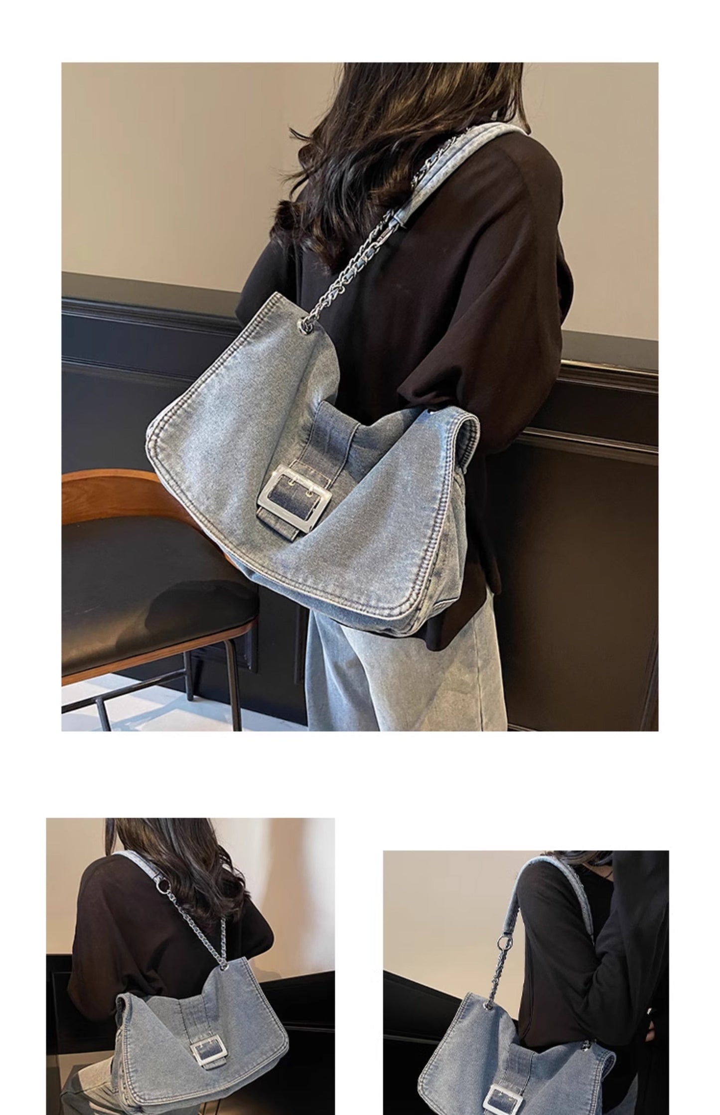 Denim Chain Strap Crossbody Bag