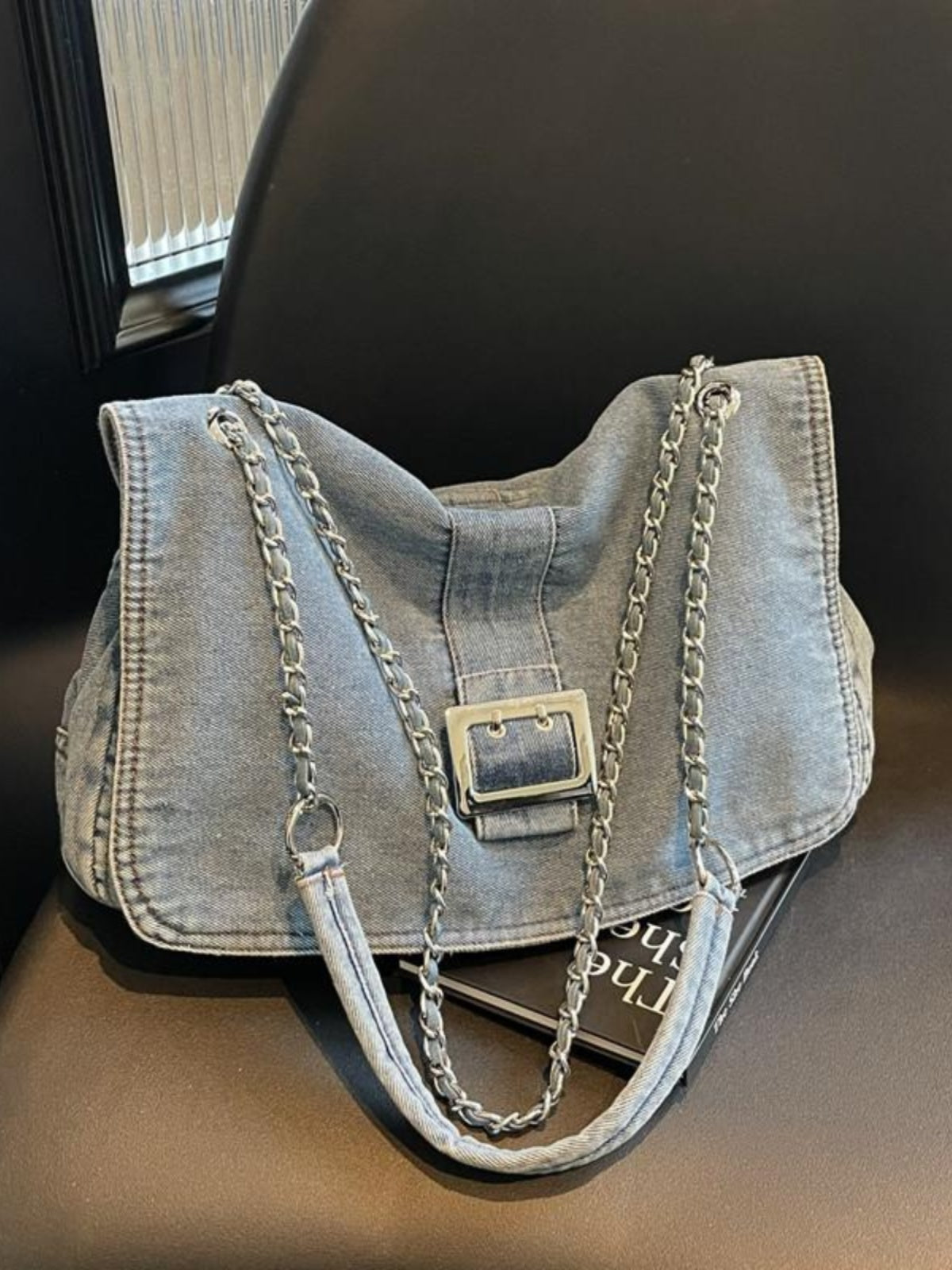 Denim Chain Strap Crossbody Bag