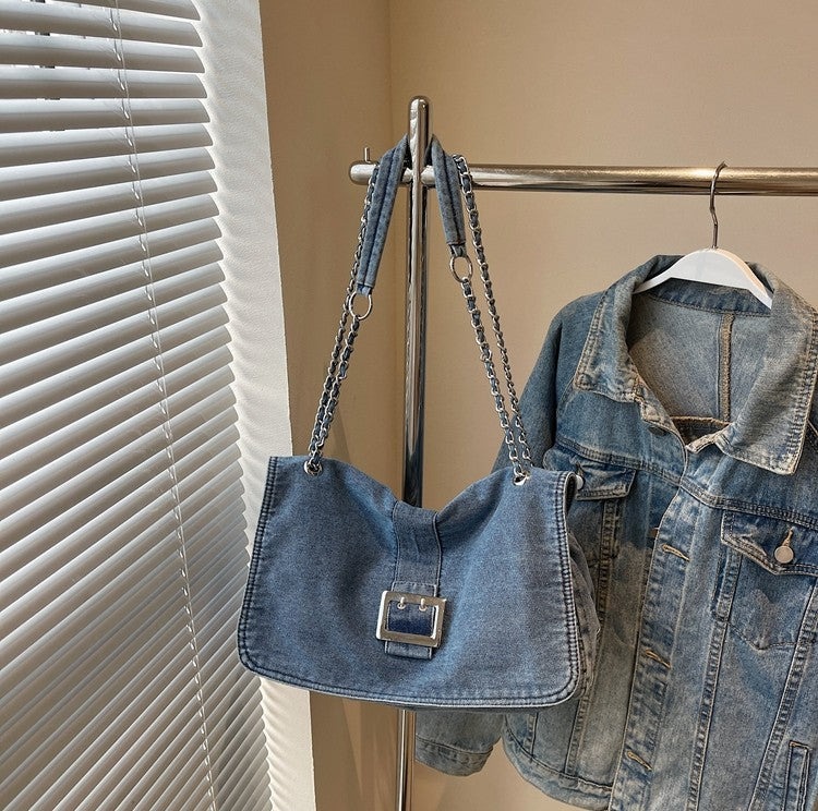 Denim Chain Strap Crossbody Bag