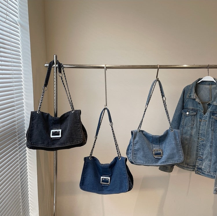 Denim Chain Strap Crossbody Bag