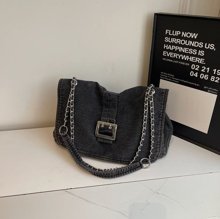 Denim Chain Strap Crossbody Bag