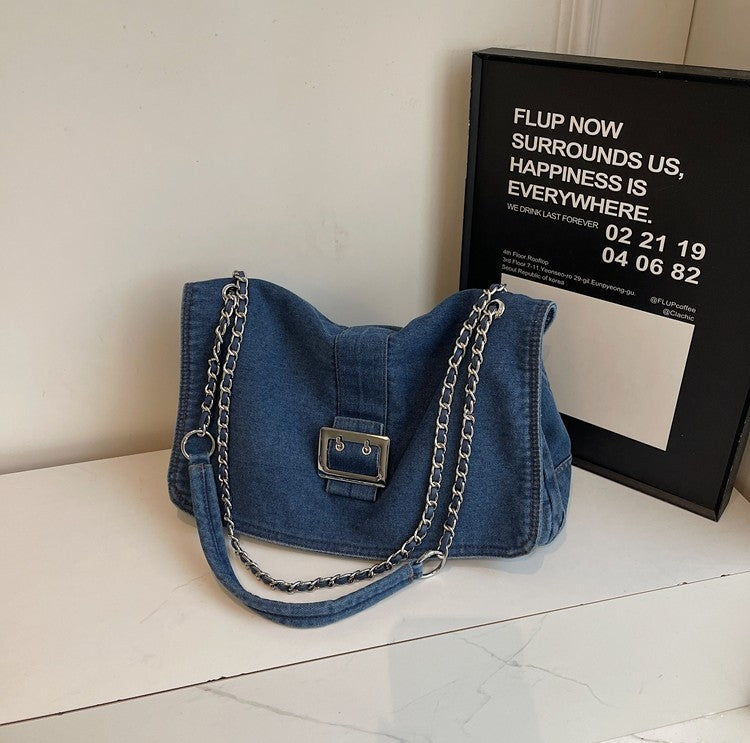 Denim Chain Strap Crossbody Bag