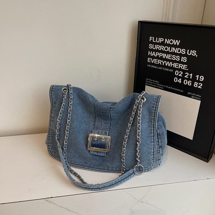 Denim Chain Strap Crossbody Bag