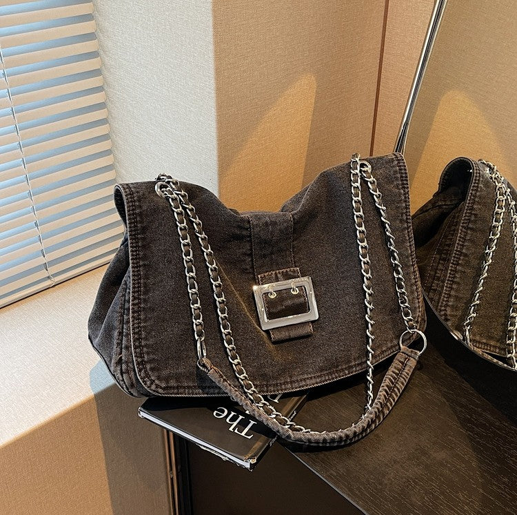 Denim Chain Strap Crossbody Bag