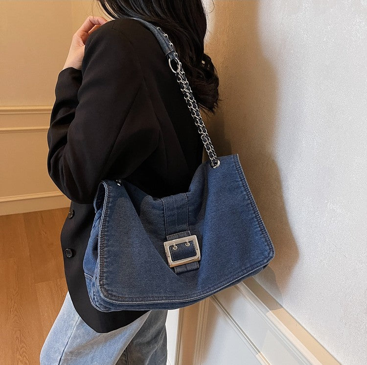 Denim Chain Strap Crossbody Bag
