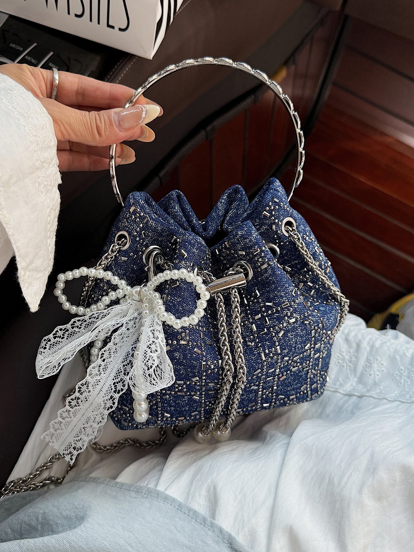 2025 Summer Sparkle: Denim Drawstring Bucket Bag with Chain Strap