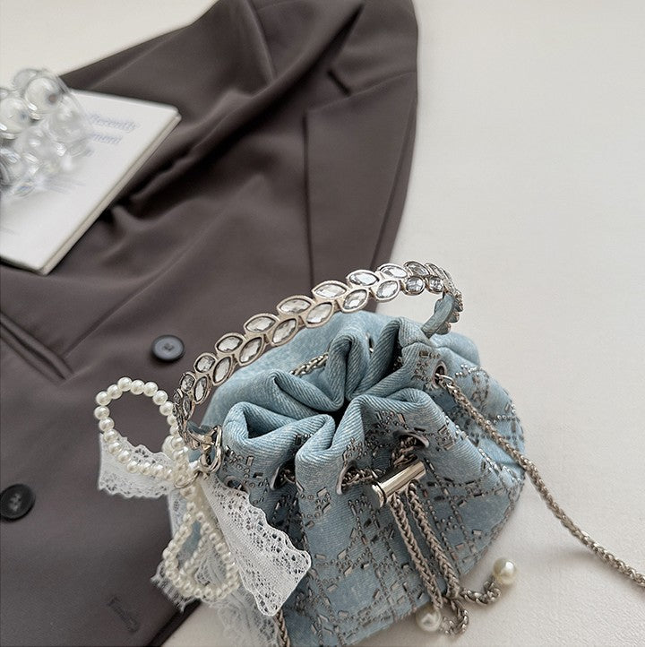 2025 Summer Sparkle: Denim Drawstring Bucket Bag with Chain Strap