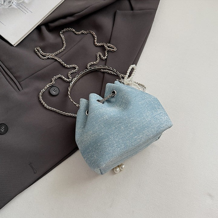 2025 Summer Sparkle: Denim Drawstring Bucket Bag with Chain Strap