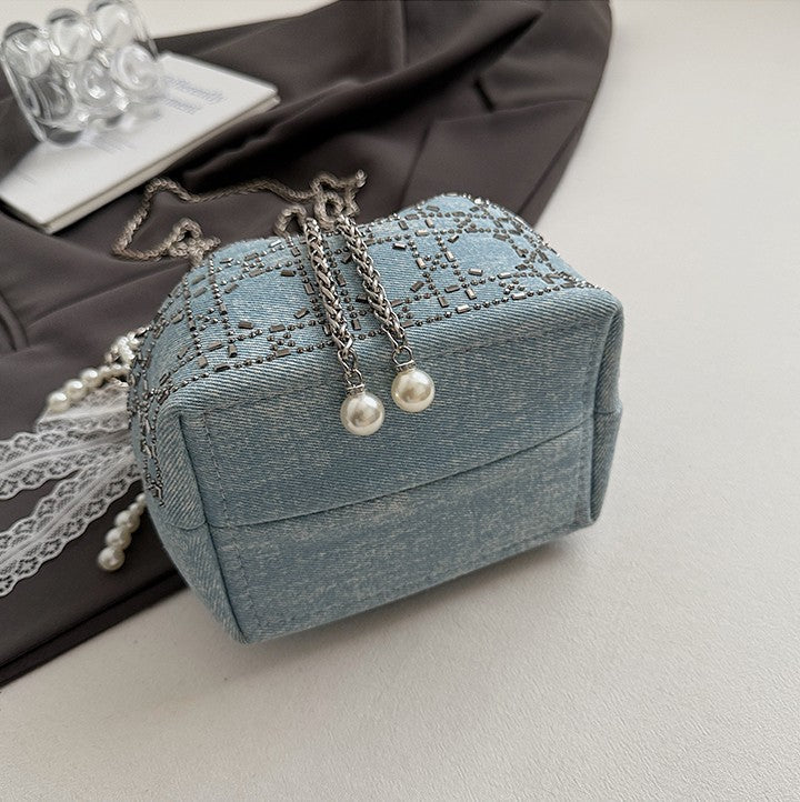 2025 Summer Sparkle: Denim Drawstring Bucket Bag with Chain Strap