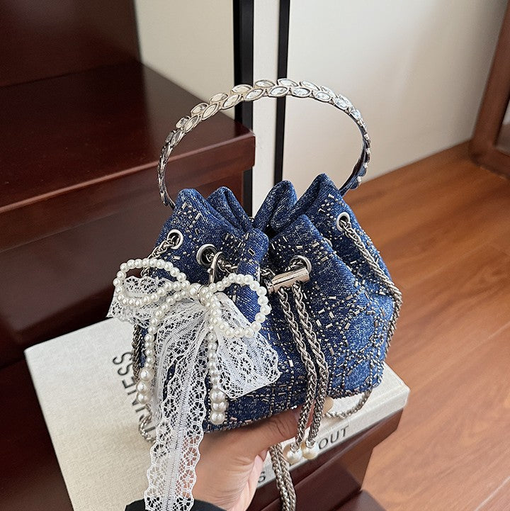 2025 Summer Sparkle: Denim Drawstring Bucket Bag with Chain Strap