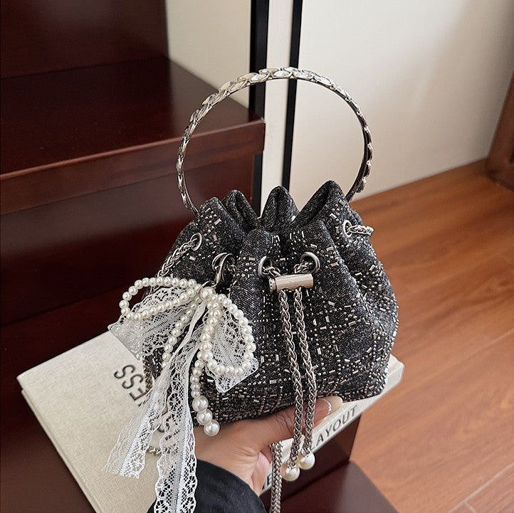 2025 Summer Sparkle: Denim Drawstring Bucket Bag with Chain Strap
