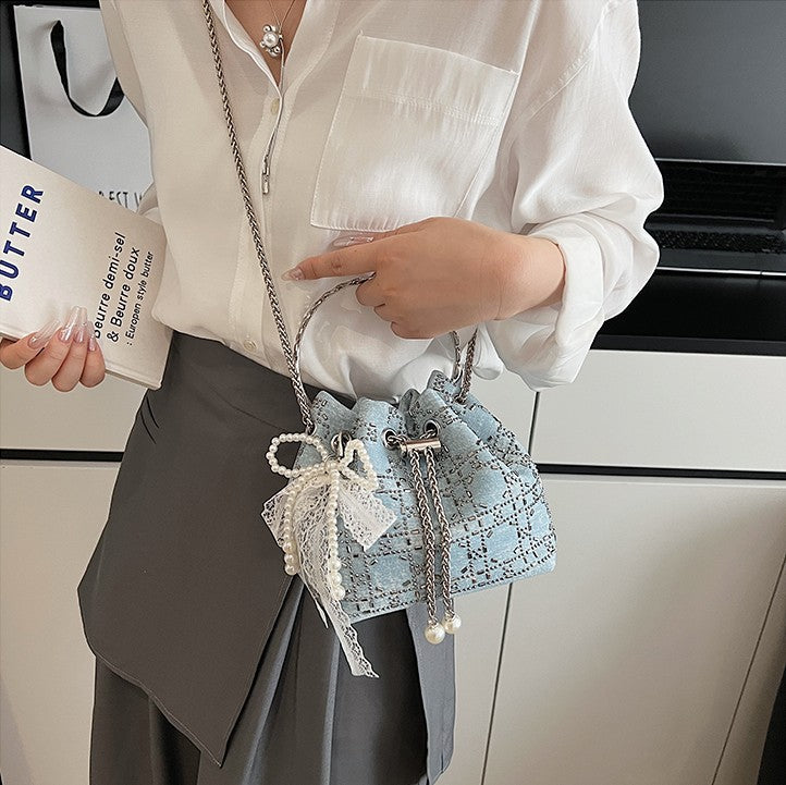 2025 Summer Sparkle: Denim Drawstring Bucket Bag with Chain Strap
