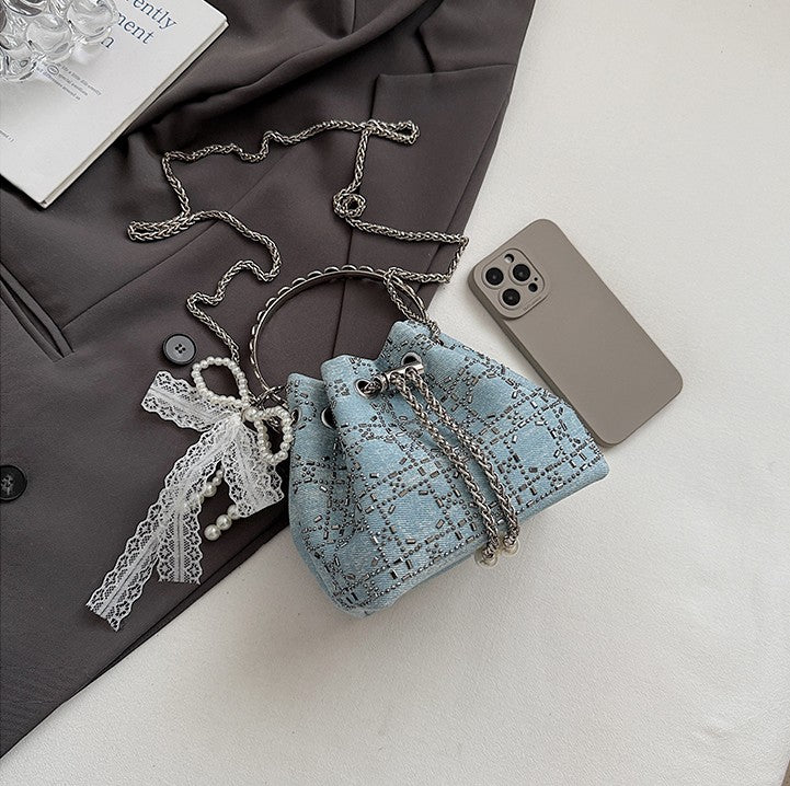 2025 Summer Sparkle: Denim Drawstring Bucket Bag with Chain Strap