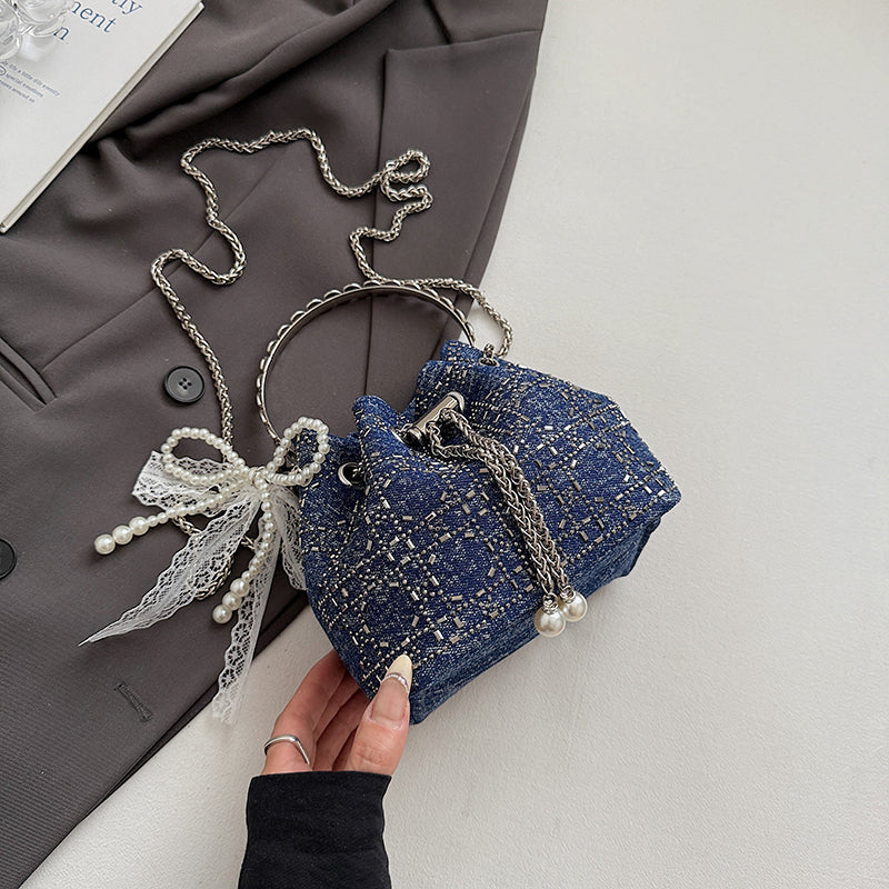 2025 Summer Sparkle: Denim Drawstring Bucket Bag with Chain Strap