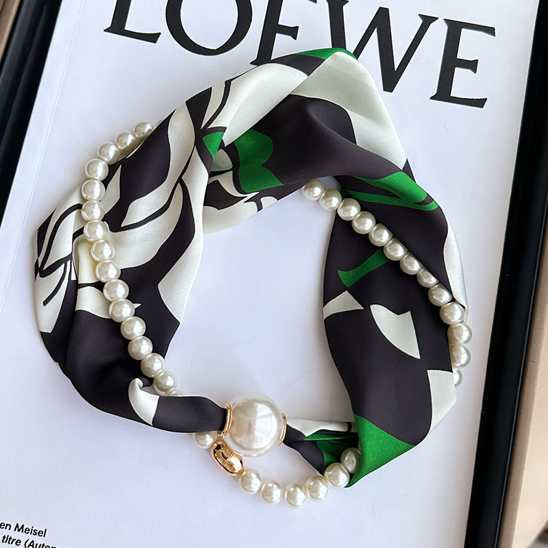 Pearl Necklace Scarf with Magnetic Clasp β Versatile Silk Neck Wrap for Collarbone & Shirt Styling
