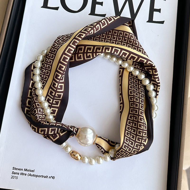 Pearl Necklace Scarf with Magnetic Clasp β Versatile Silk Neck Wrap for Collarbone & Shirt Styling
