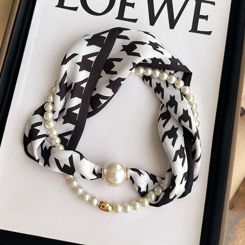 Pearl Necklace Scarf with Magnetic Clasp β Versatile Silk Neck Wrap for Collarbone & Shirt Styling