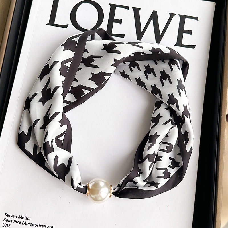 Pearl Necklace Scarf with Magnetic Clasp β Versatile Silk Neck Wrap for Collarbone & Shirt Styling