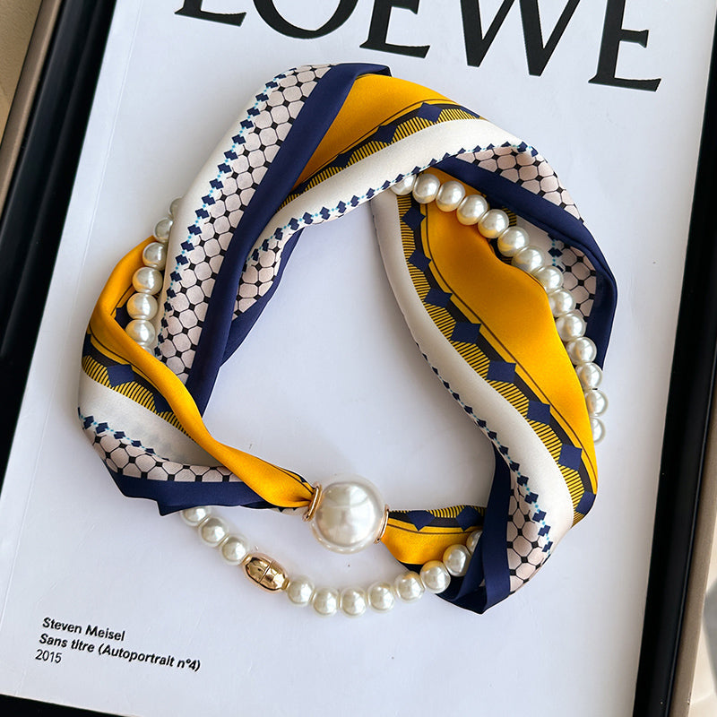 Pearl Necklace Scarf with Magnetic Clasp β Versatile Silk Neck Wrap for Collarbone & Shirt Styling