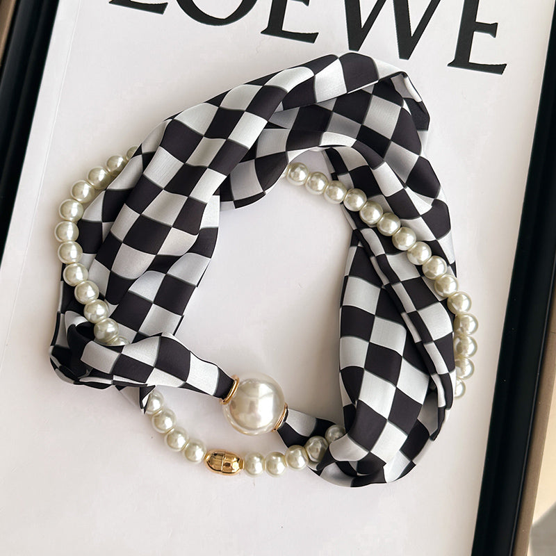 Pearl Necklace Scarf with Magnetic Clasp β Versatile Silk Neck Wrap for Collarbone & Shirt Styling